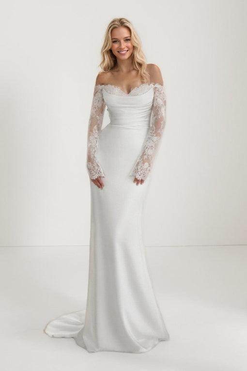 Mermaid Sweep-Brush Train Lace Satin Wedding Dress CW3446 - COCOMELODY